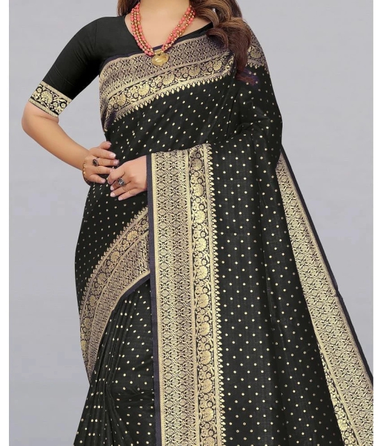 Gazal Fashions Banarasi Silk Embellished Saree With Blouse Piece - Black ( Pack of 1 ) - Black