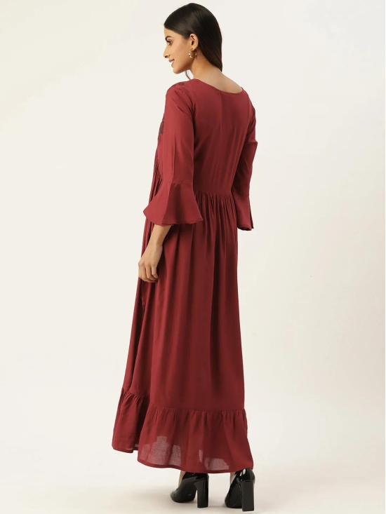 Floral Embroidered Bell Sleeves Tiered Dress With Slit Detail-XXL