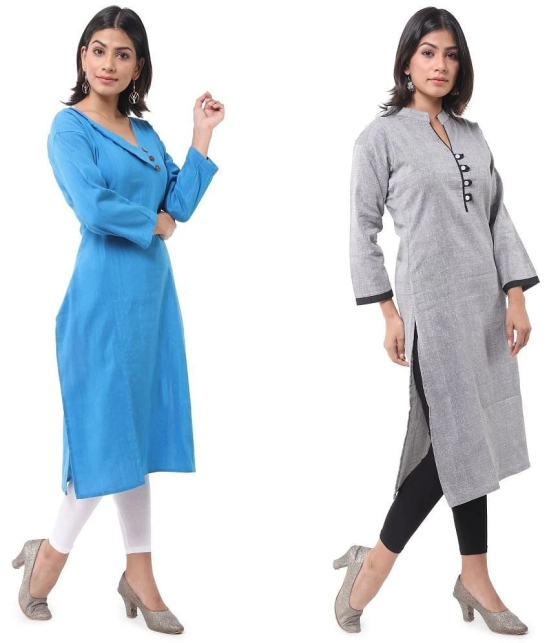 DESHBANDHU DBK - Multicolor Cotton Womens Straight Kurti ( Pack of 2 ) - None