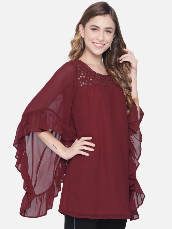 ALL WAYS YOU PRIVATE LIMITED Poly Crepe Fabric Western Wear With Half Sleeves & Round Neck Red L