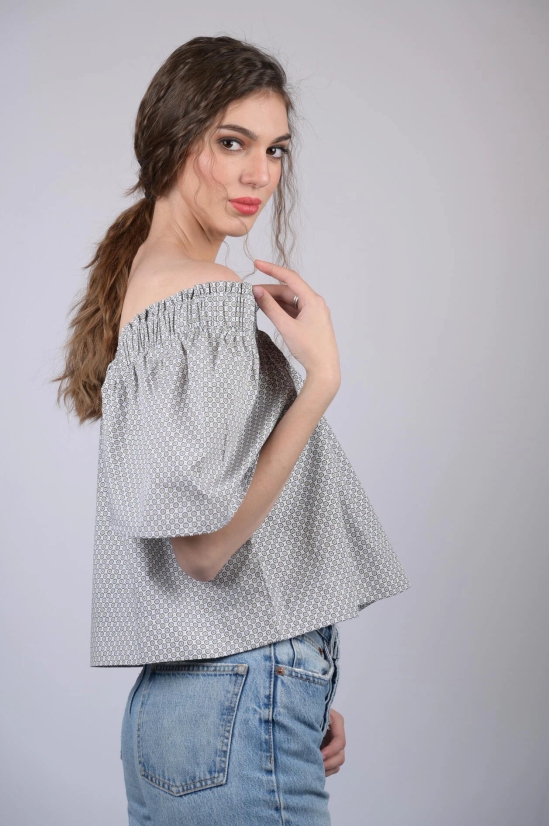 Womens Bardot  Print Square Neck Regular Top (OTL-TPS1013)-Grey / XL