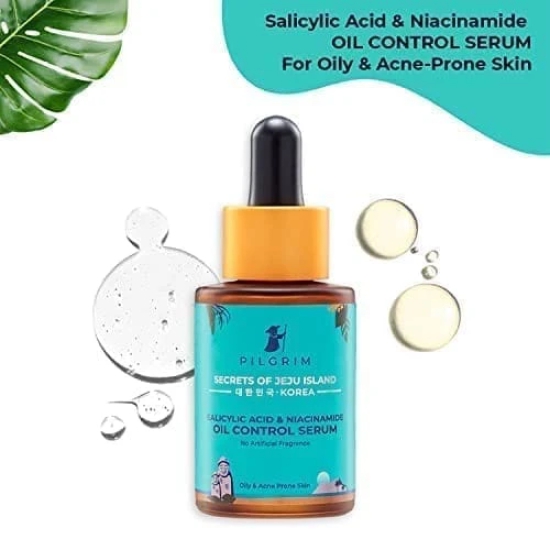 Pilgrim 2% Salicylic Acid + 3% Niacinamide Oil Control Serum For Oily & Acne-Prone Skin For Unisex Of All Skin Types, Korean Skin Care, 30ml