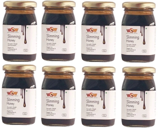 WOW BUZZING BEE Ayurvedic Slimming Honey Along with The extracts of Exotic Spices & Herbs Weight Loss Formulation -250 GMS Glass Bottle (Pack of 8)