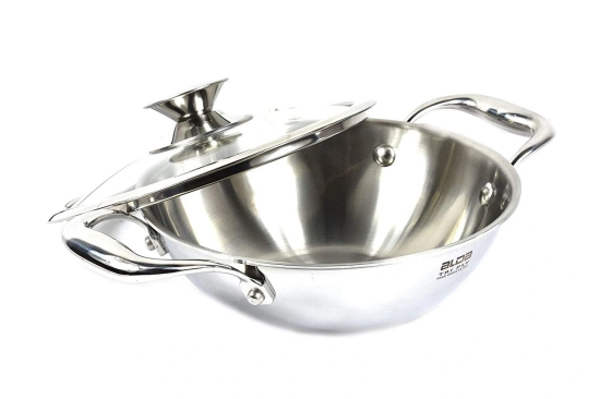 Alda Vitale Tri Ply Stainless Steel Wok Pan + Glass Lid - 28cm  by Mahavir Home Store