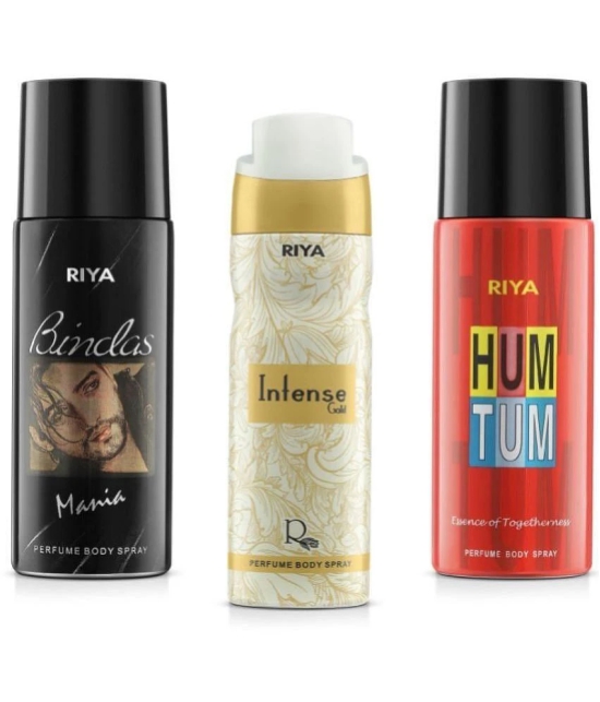 Riya Bindas & Intense Gold & Hum Tum Perfume Body Spray for Unisex 150 ml ( Pack of 3 )