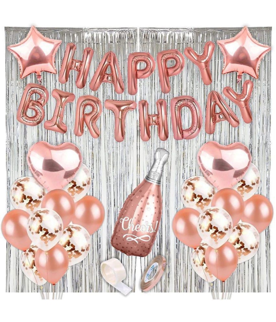 Party Propz Rose Gold Birthday Decorations Items 40Pcs Combo Set For Girls With Rose Gold Foil Balloon; Metallic Confetti Balloons; Silver Foil Curtain;Decorations Items Celebration/Balloon 