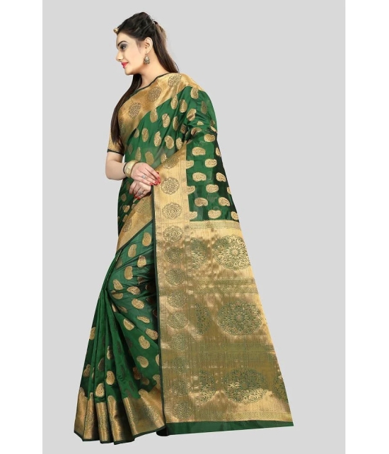 Gazal Fashions - Green Banarasi Silk Saree With Blouse Piece ( Pack of 1 ) - Green