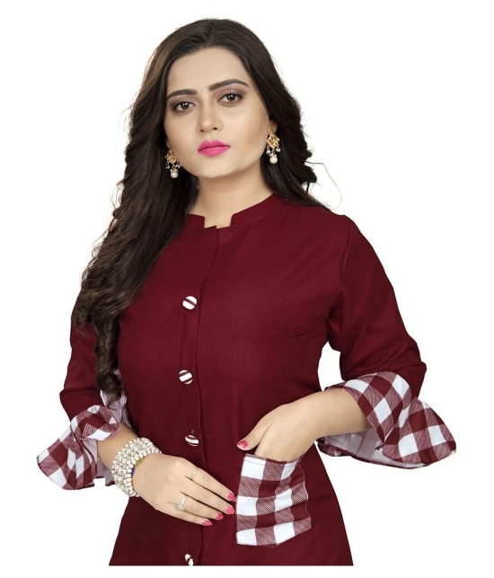 Lerkiza - Maroon Cotton Womens Straight Kurti ( Pack of 1 ) - XXL