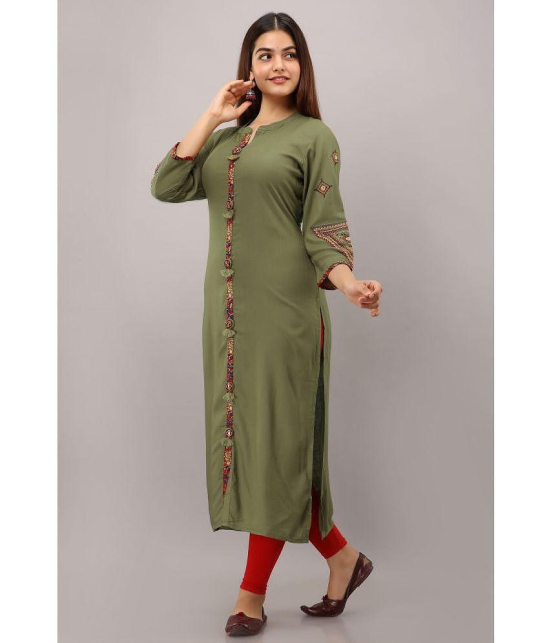 Preksha - Olive Rayon Women's Front Slit Kurti ( Pack of 1 ) - None