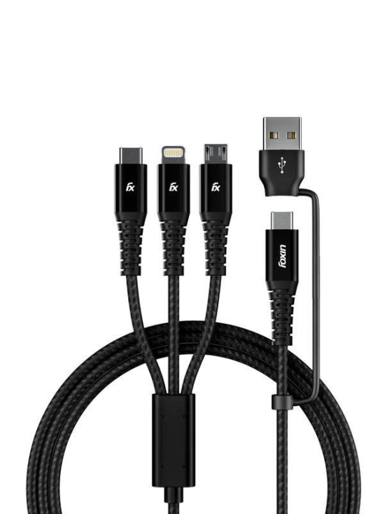 Foxin MAC05 Dual Input 3 In 1 Nylon Braided 1.5MT 4 Amp Fast Charging Cable