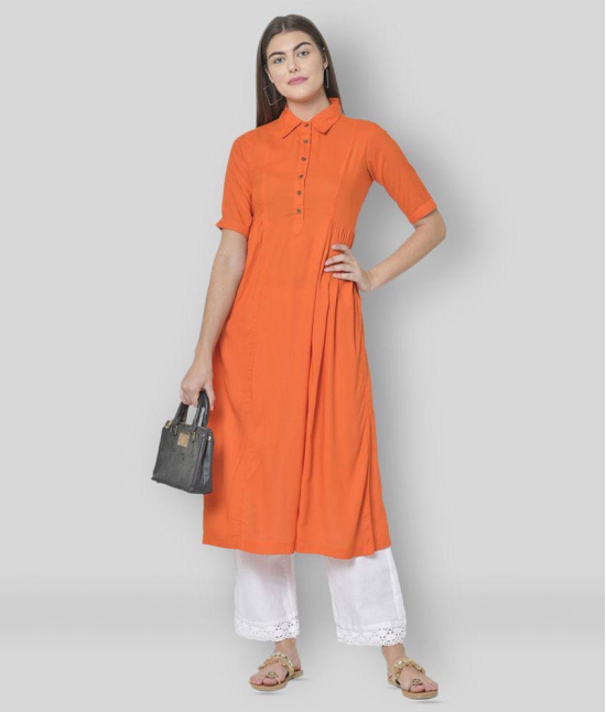 Pistaa - Orange Viscose Women's Flared Kurti ( Pack of 1 ) - None