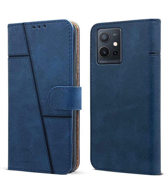 NBOX - Blue Artificial Leather Flip Cover Compatible For Vivo T1 5G ( Pack of 1 ) - Blue