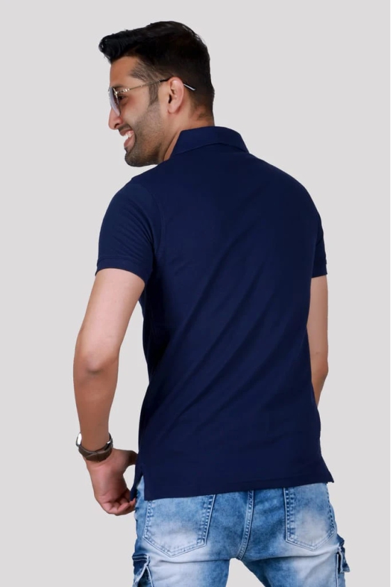 Solid Men Polo Neck Navy Blue T-Shirt