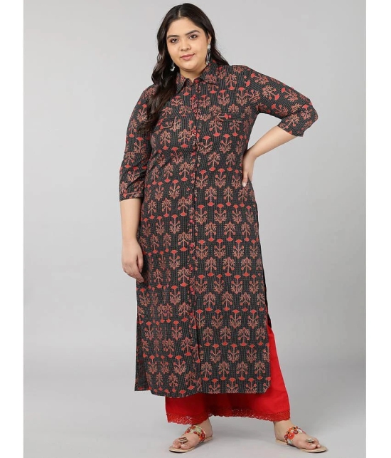 KIPEK - Black Cotton Womens Straight Kurti ( Pack of 1 ) - None