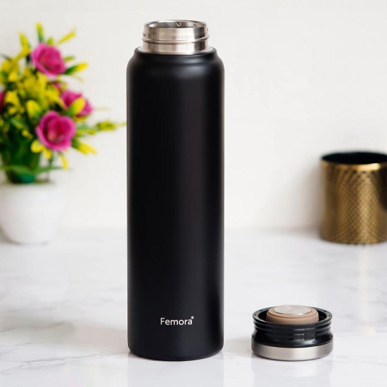 Femora ThermoSteel Vacuum Stainless Steel Bottle - 750 ML, Black, HOT and Cold