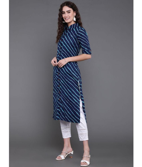 Antaran Cotton Striped Shirt Style Womens Kurti - Blue ( Pack of 1 ) - None