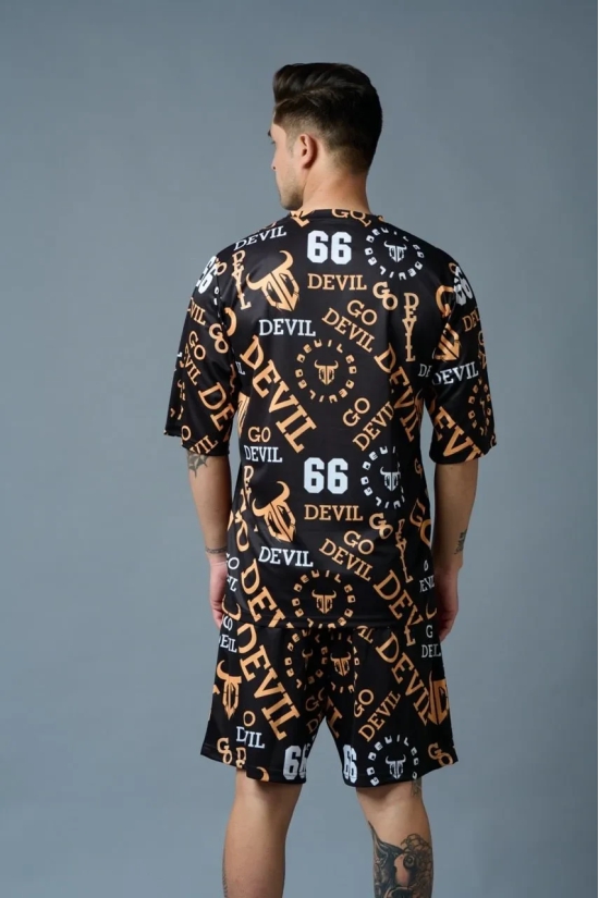 Go Devil 66 (in Musturd) All over Printed Black Polyester Co-ord Set for Men S