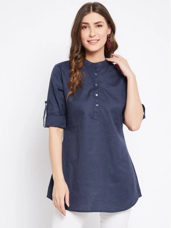 Women Blue Mandarin Collar Tunic