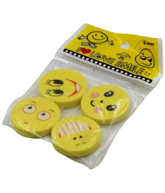 CUTE SMILE EMOJI ERASERS 4pcs pack of  1