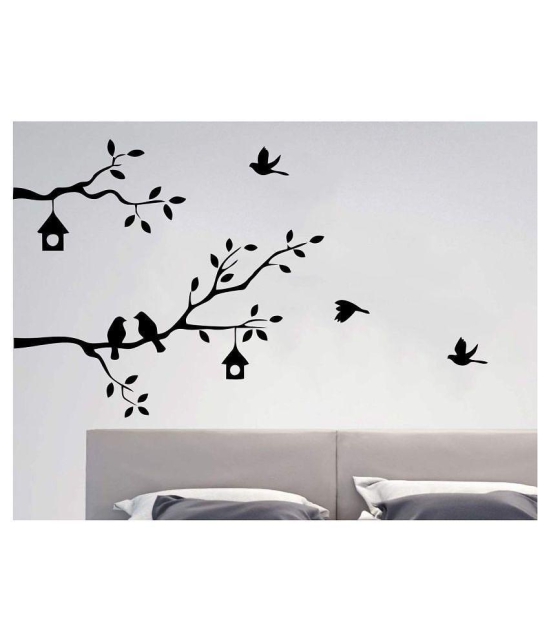 Asmi Collection Birds Family on a Tree Branch Wall Sticker ( 75 x 128 cms )