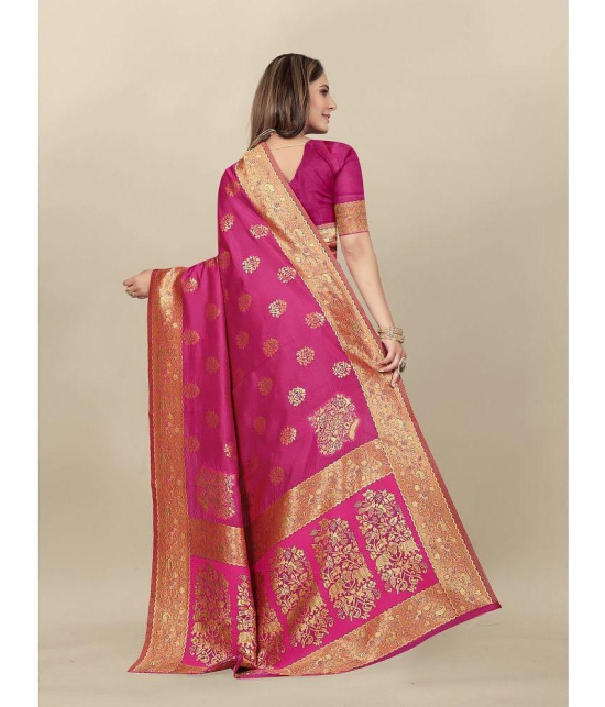 Gazal Fashions - Pink Banarasi Silk Saree With Blouse Piece ( Pack of 1 ) - Pink