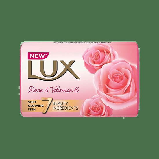 Lux Rose & Vitamin E Soap Bar, For Soft Glowing Skin with 7 Beauty Ingredients, 150 g Carton