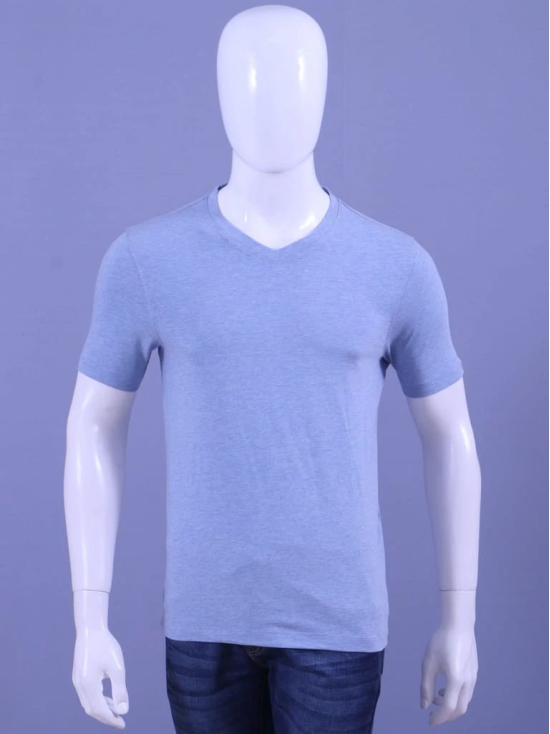 Men's Blue Melange V-Neck T-Shirt