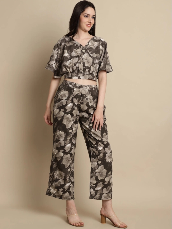 Women Brown Printed Crop Top With Palazzos-S / Brown