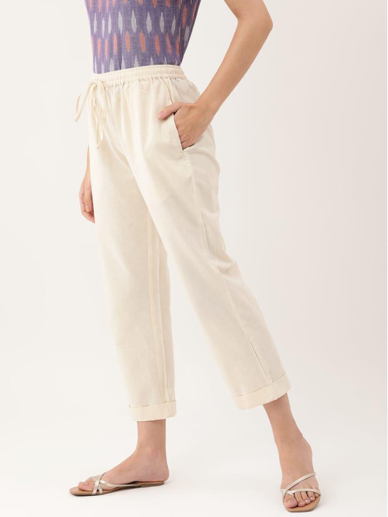 White Cotton Ankle Length Palazzo - Trouser