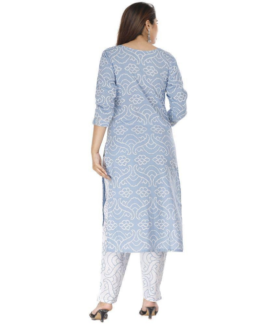 HIGHLIGHT FASHION EXPORT Blue Cotton Kurti With Pants - Stitched Suit Single - None