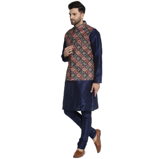 Banity Bey Men's Silk Blend Navy Blue Kurta Pajama with Designer Ethnic Nehru Jacket/Modi Jacket/Waistcoat