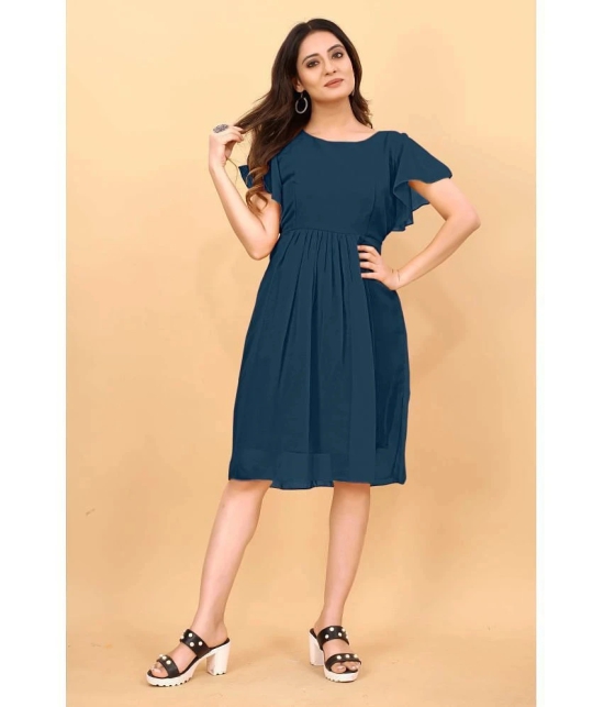 JASH CREATION Georgette Solid Knee Length Womens Fit & Flare Dress - Blue ( Pack of 1 ) - None