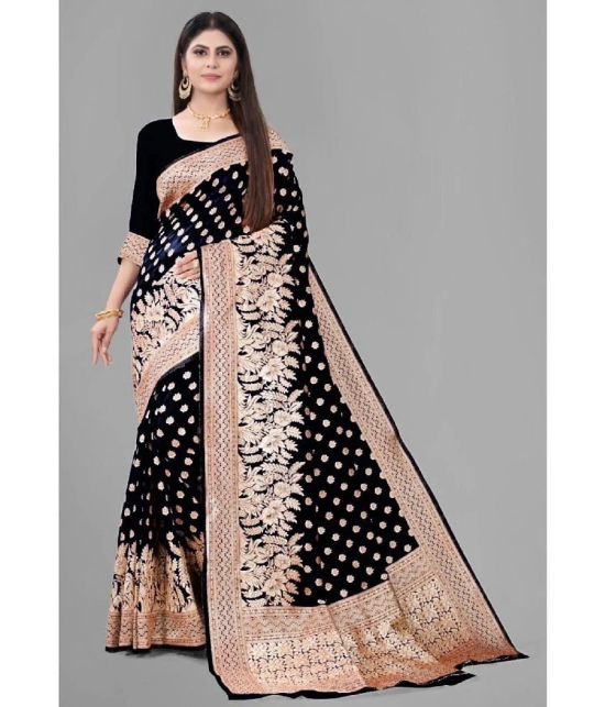 Gazal Fashions Banarasi Silk Embellished Saree With Blouse Piece - Black,Beige ( Pack of 1 ) - Black,Beige