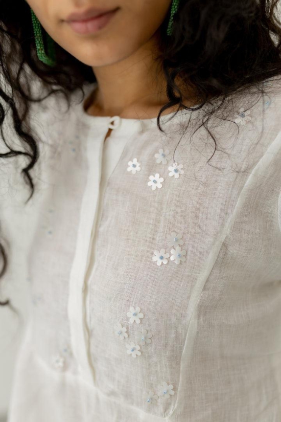 Pristine White linen kurta-M