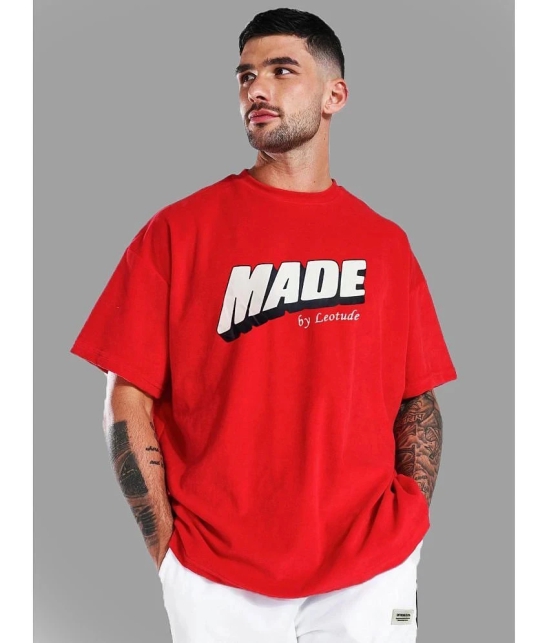 Leotude Cotton Blend Oversized Fit Printed Half Sleeves Mens T-Shirt - Red ( Pack of 2 ) - None