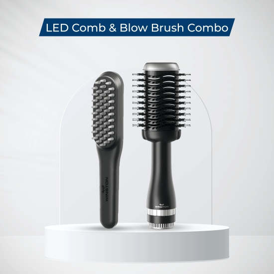 LED Comb  Blow Brush Combo-Led Comb White & White Blow Brush