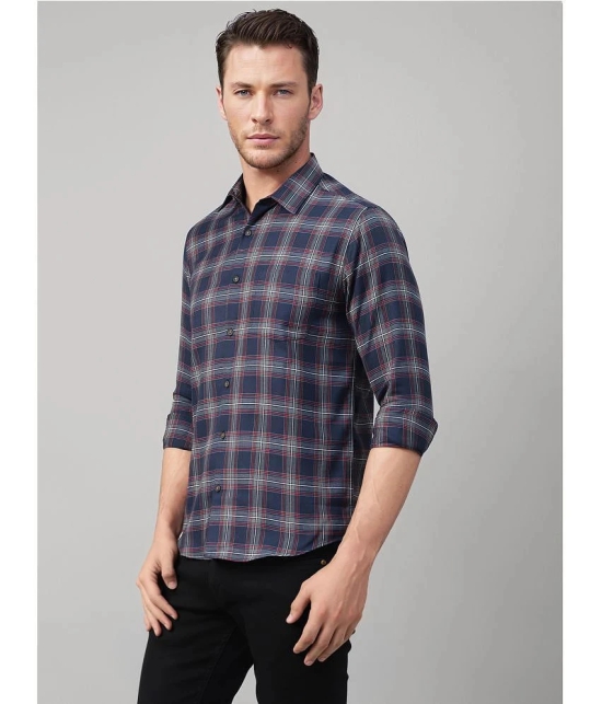 UrbanMark Cotton Blend Slim Fit Checks Full Sleeves Mens Casual Shirt - Navy ( Pack of 1 ) - None