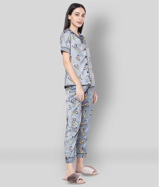 Smarty Pants - Grey Melange Satin Womens Nightwear Nightsuit Sets ( Pack of 1 ) - S