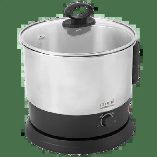 Croma 600 Watt 1.28 Litre Multi Cook Kettle with Auto Shut-off (Black and Silver)