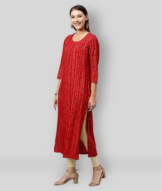 KIPEK - Red Rayon Women's Straight Kurti ( Pack of 1 ) - L