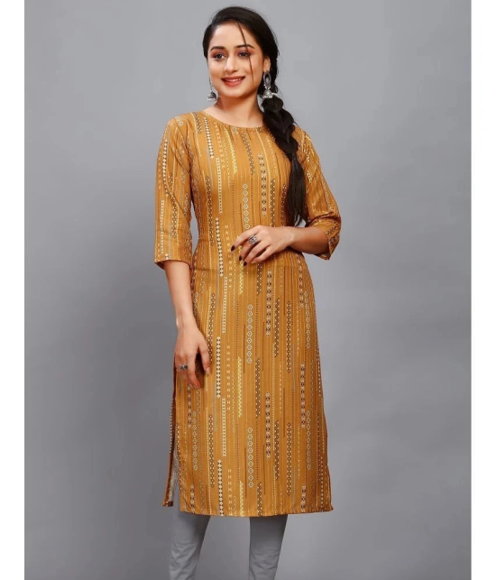 RIAANA Rayon Printed Straight Womens Kurti - Mustard ( Pack of 1 ) - None