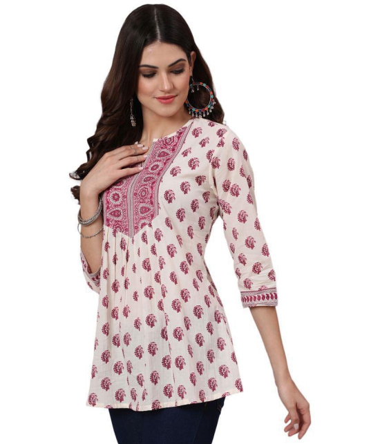 Antaran Cotton Printed Straight Women's Kurti - Off White ( Pack of 1 ) - None