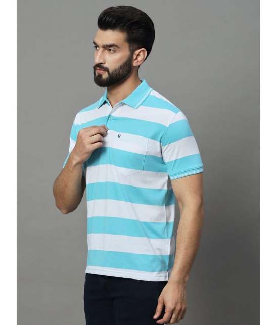 UNIBERRY Cotton Blend Regular Fit Striped Half Sleeves Mens Polo T Shirt - Sky Blue ( Pack of 1 ) - None