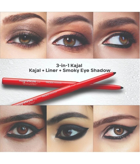 FACES CANADA Magneteyes Kajal - Black, 0.35g (Pack of 2) | 24HR Long Stay | Waterproof & Smudgeproof