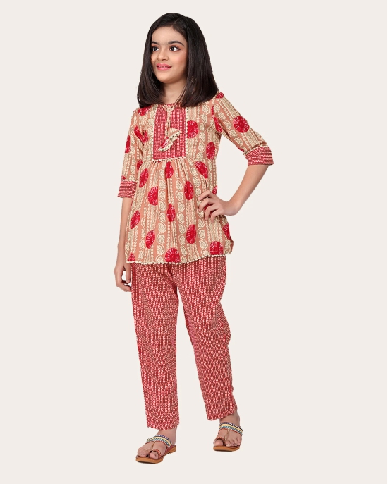 Girls Casual Kurta and Trouser Set-Pink / 6 - 7 Years