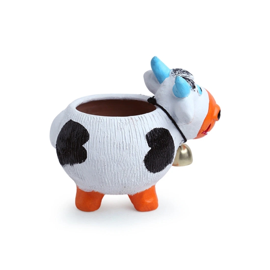 Playful Cow Handmade & Handpainted Terracotta Planter Pot (8 Inch)