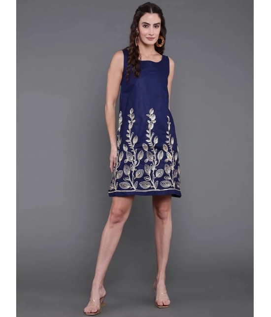 Antaran Cotton Embroidered Above Knee Womens Shift Dress - Navy ( Pack of 1 ) - None