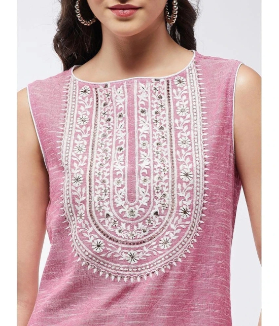 Pannkh Cotton Blend Embroidered Straight Womens Kurti - Pink ( Pack of 1 ) - None