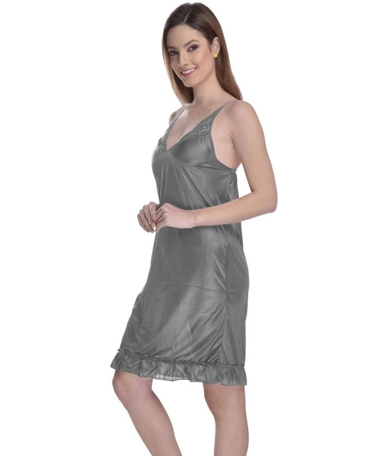 Madam - Grey Satin Womens Nightwear Nighty & Night Gowns ( Pack of 1 ) - None