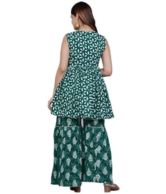 Itemzon Viscose Printed Ethnic Top With Palazzo Womens Stitched Salwar Suit - Dark Green ( Pack of 1 ) - None